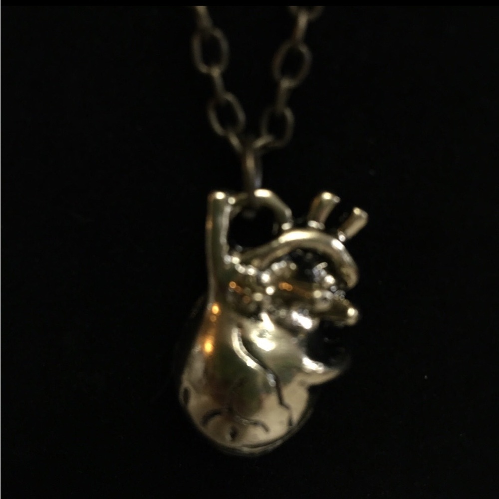 Anatomically Correct Heart Necklace Faux Antique Gold 20 inch Valentines Day! - Picture 5 of 5